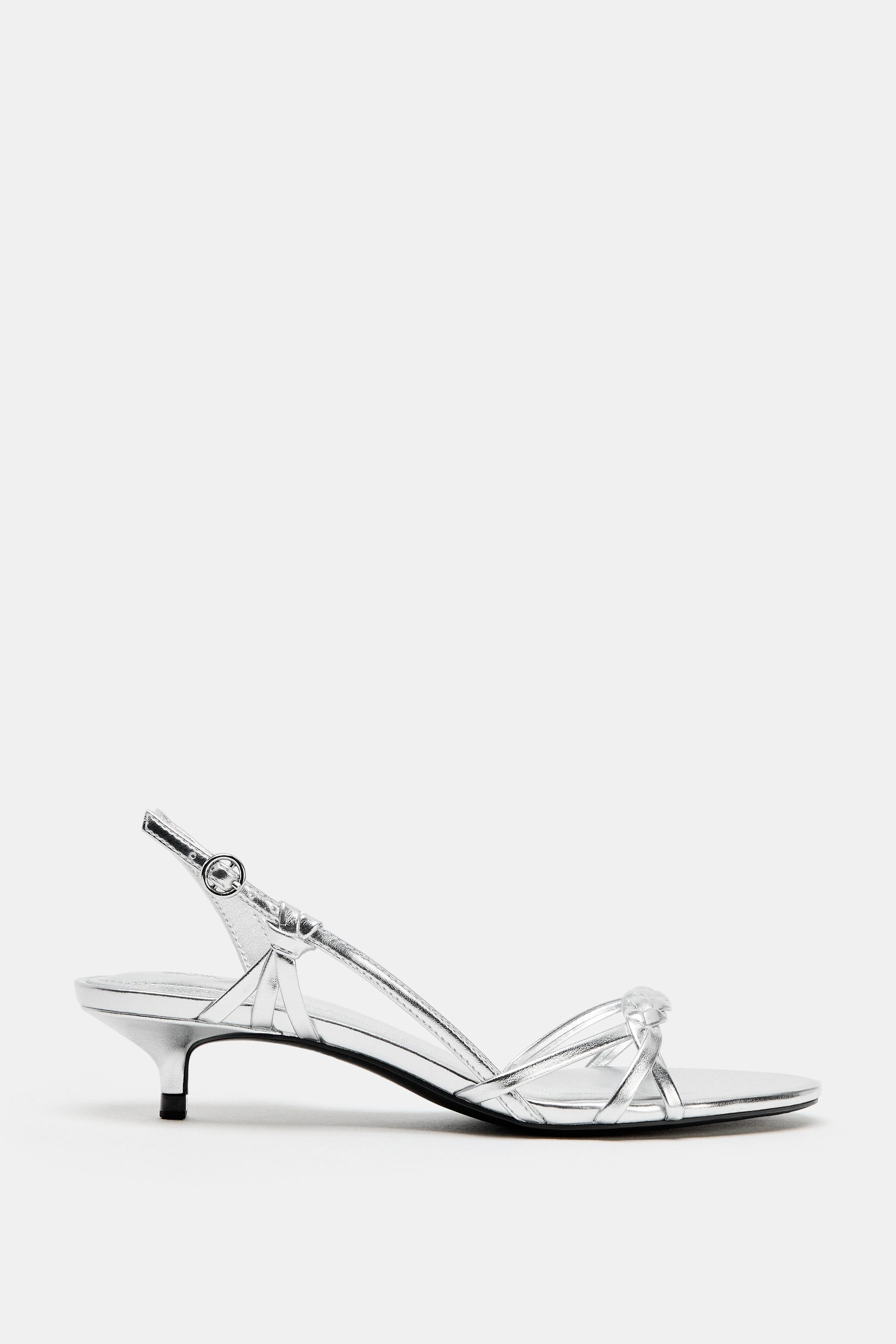 METALLIC KITTEN HEEL SANDALS